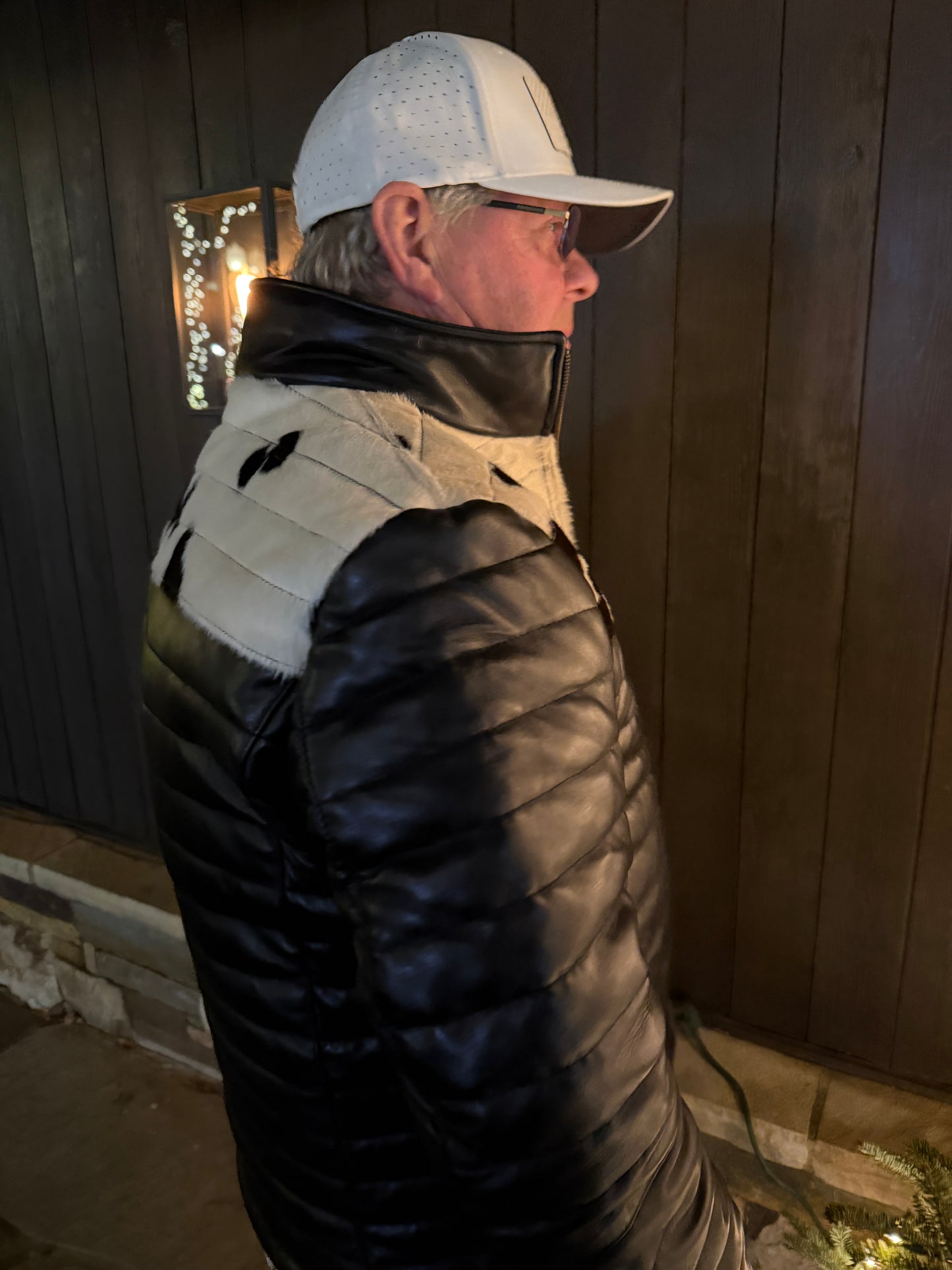Men's Cowhide Puffer Jacket in Black