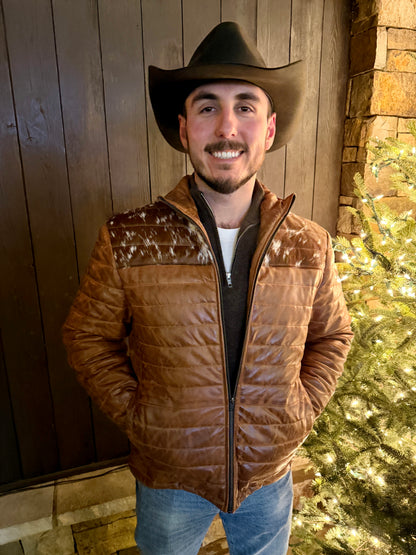 Men's Cowhide Puffer Jacket in Brown