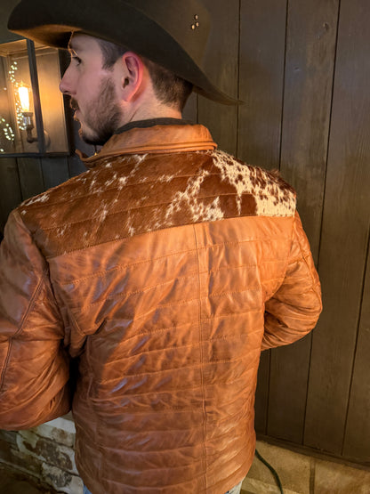 Men's Cowhide Puffer Jacket in Brown