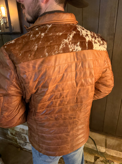Men's Cowhide Puffer Jacket in Brown