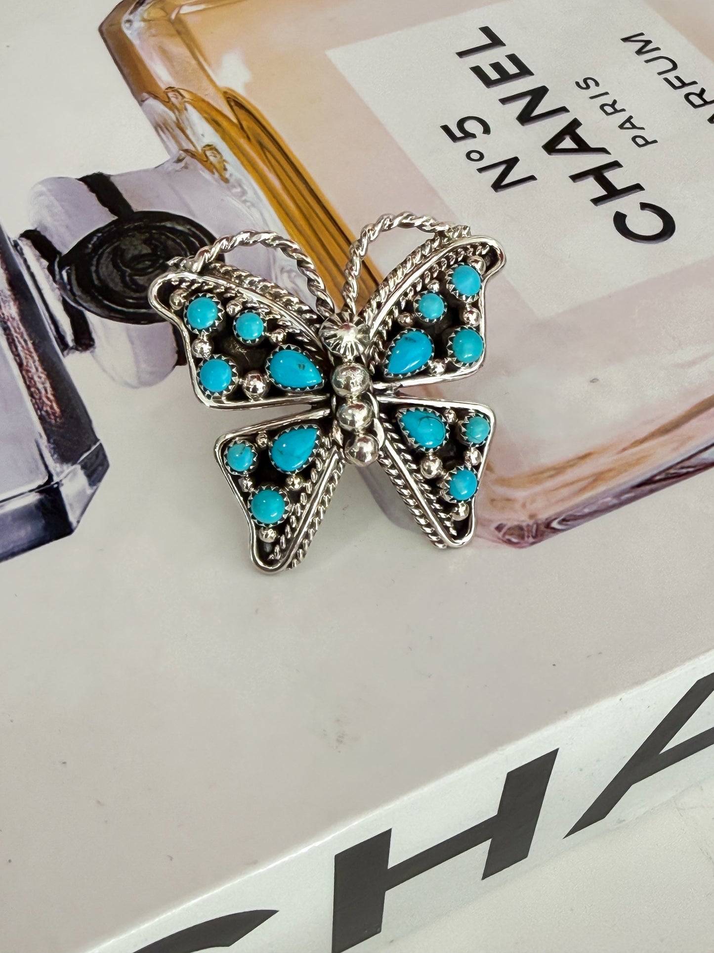 Butterfly Kingman Turquoise Adjustable Ring