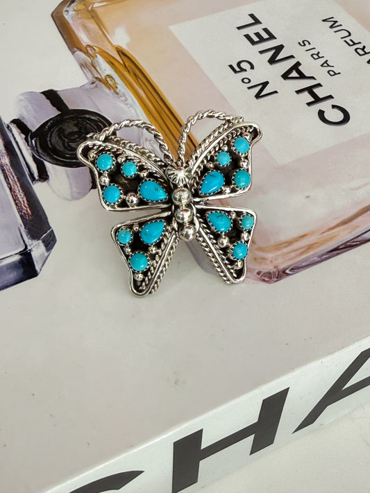 Butterfly Kingman Turquoise Adjustable Ring