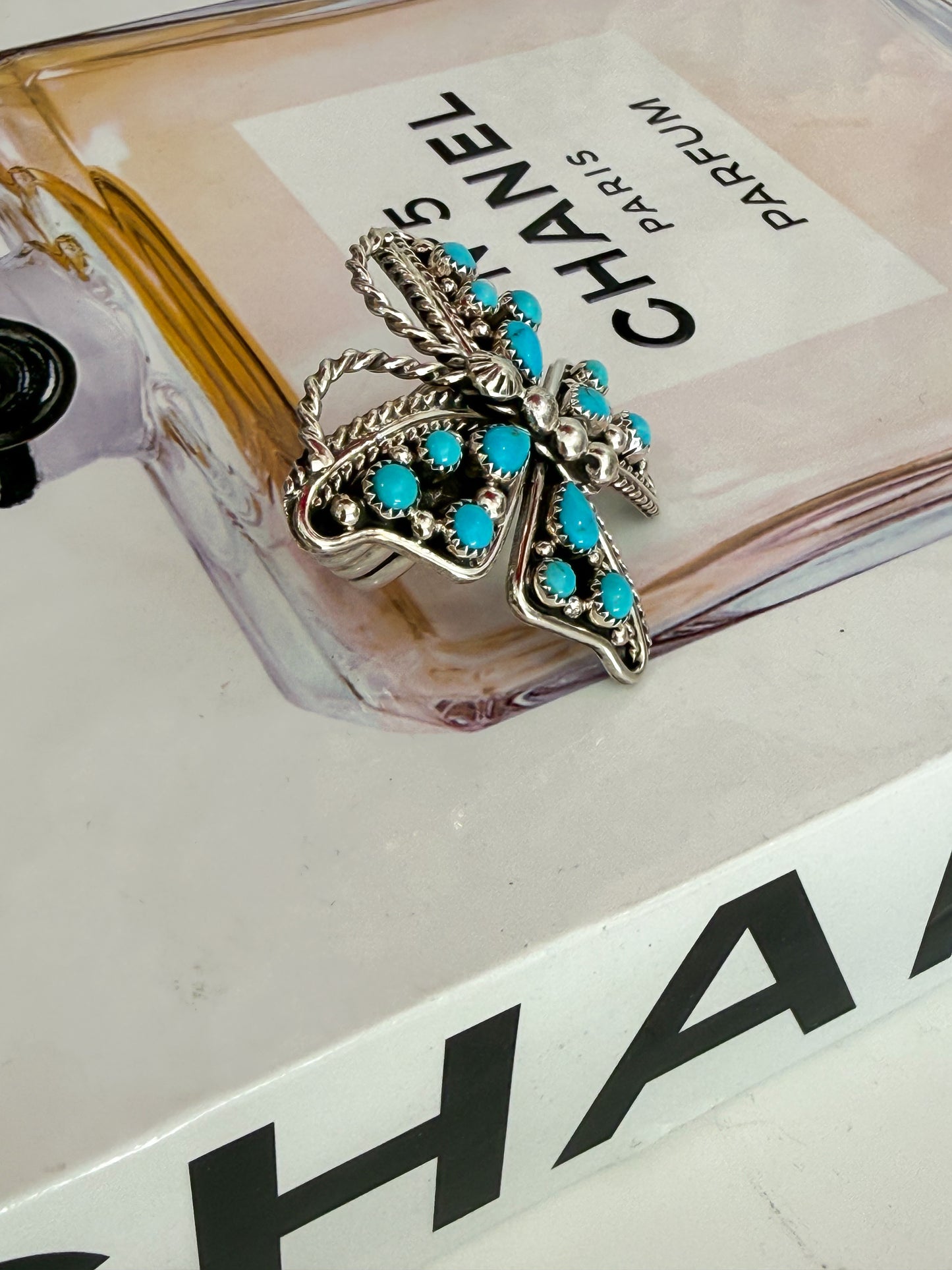 Butterfly Kingman Turquoise Adjustable Ring