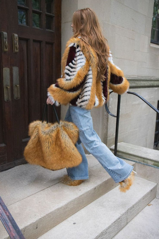 NEW!! Inez Faux Fur Jacket in Brown Multi