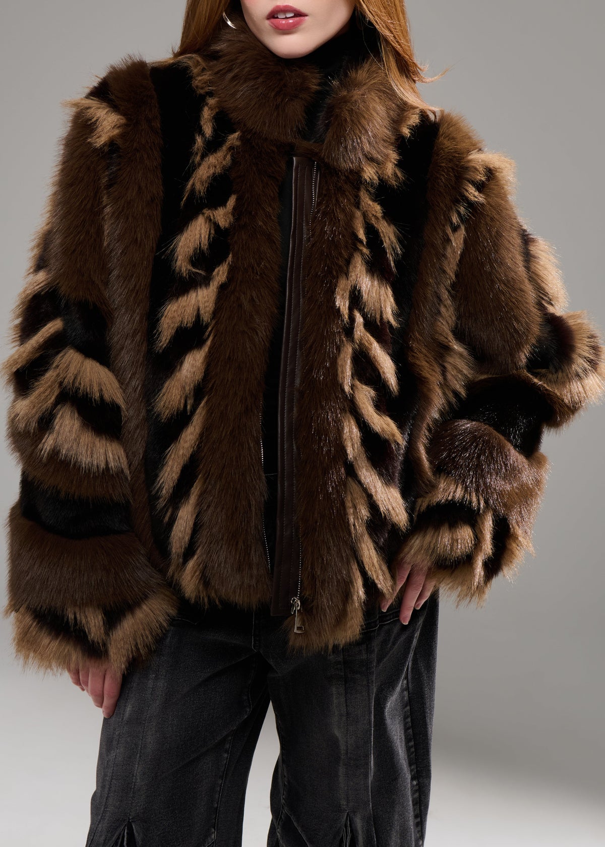 Inez Faux Fur Jacket Chocolate