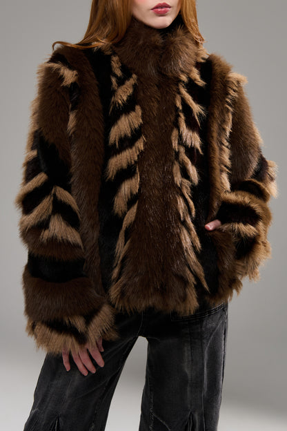 Inez Faux Fur Jacket in Chocolate - PRE ORDER