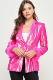NEW!! "Always a Party" Sequin Blazer w/ Feather Cuffs in Pink