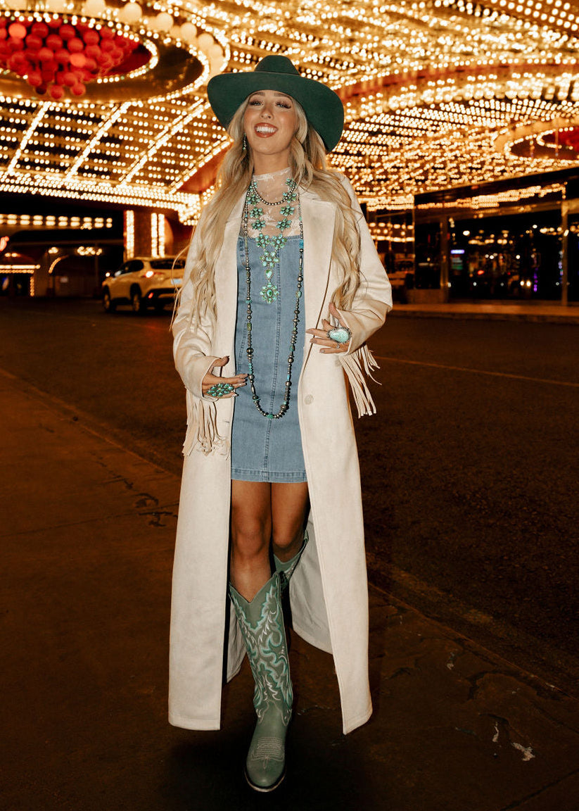 NEW!! "Sierra" Fringe Maxi Jacket in Cream