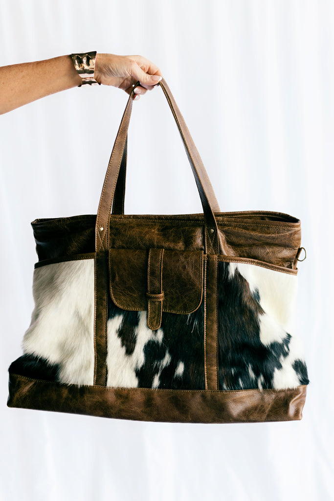 EXCLUSIVE!! Leather and Cowhide Travel Bag in Tri Color