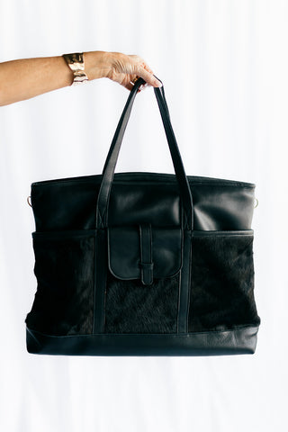 EXCLUSIVE!! Leather and Cowhide Travel Bag in Black