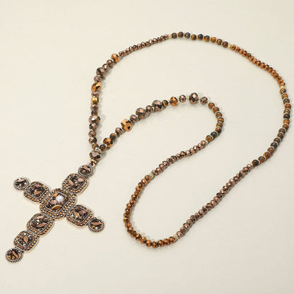 DOORBUSTER!! Oversized Crystal Cross Necklace in Brown
