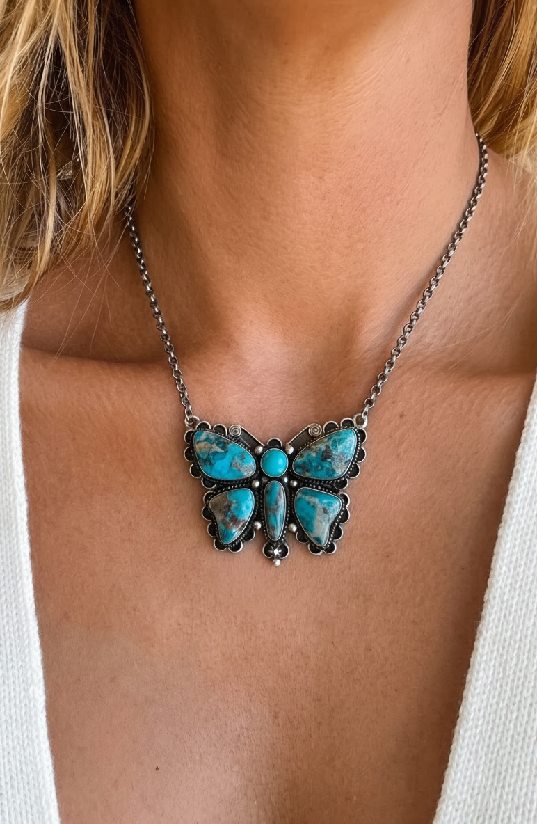 The “Butterfly" Kingman Turquoise and Sterling Silver Necklace