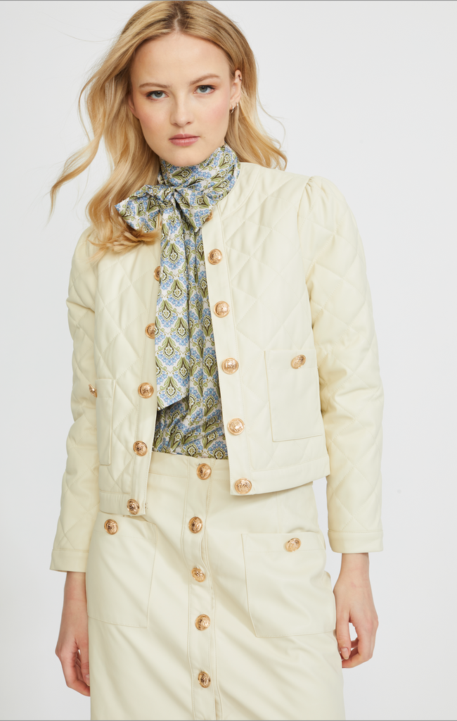 NEW!! Stellah Quilted Vegan Leather Jacket in Cream