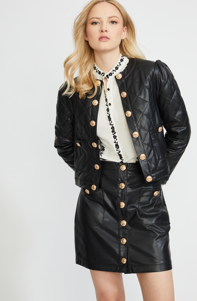 NEW!! Stellah Quilted Vegan Leather Jacket in Black