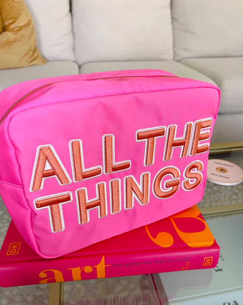 NEW!! All The Things Makeup Bag - Bright Pink