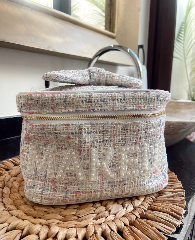 BEST SELLER!! Tweed MAKEUP Bag in White