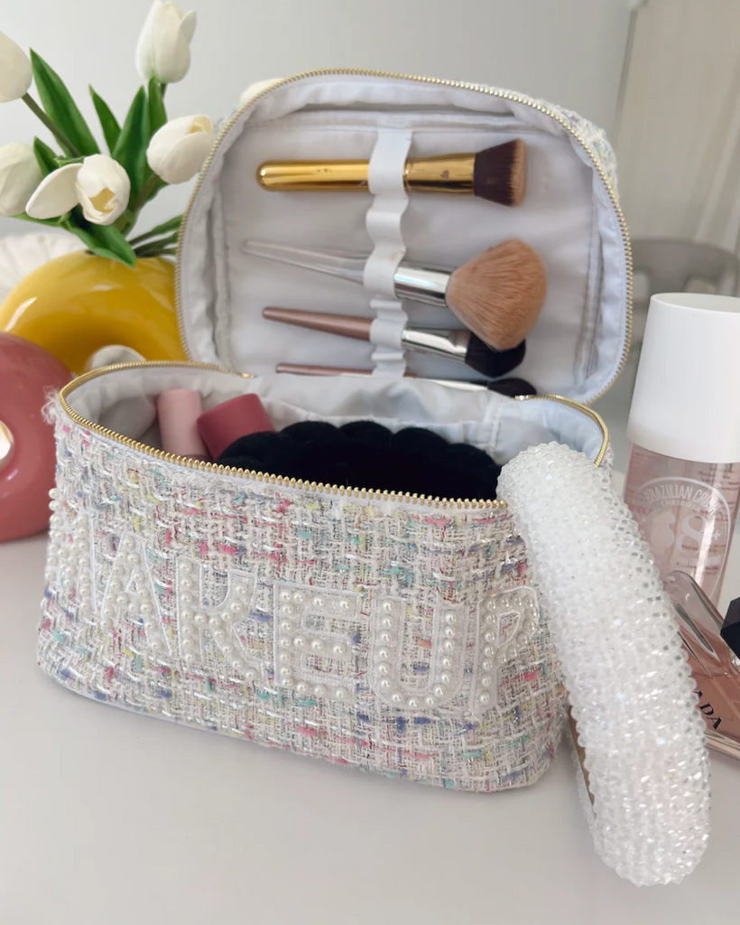 NEW!! Tweed MAKEUP Bag in White