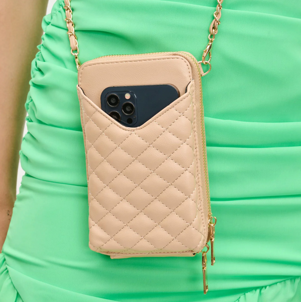 NEW!! "Lauren" Quilted Cell Phone Crossbody in Nude