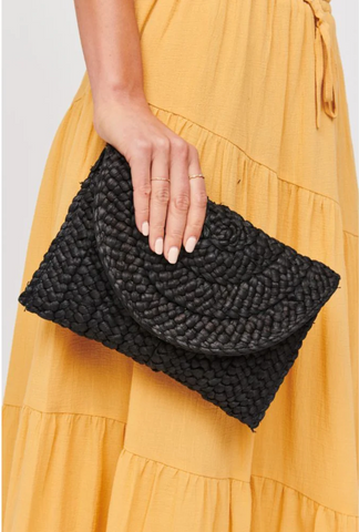 NEW!! Poolside Straw Clutch in Black