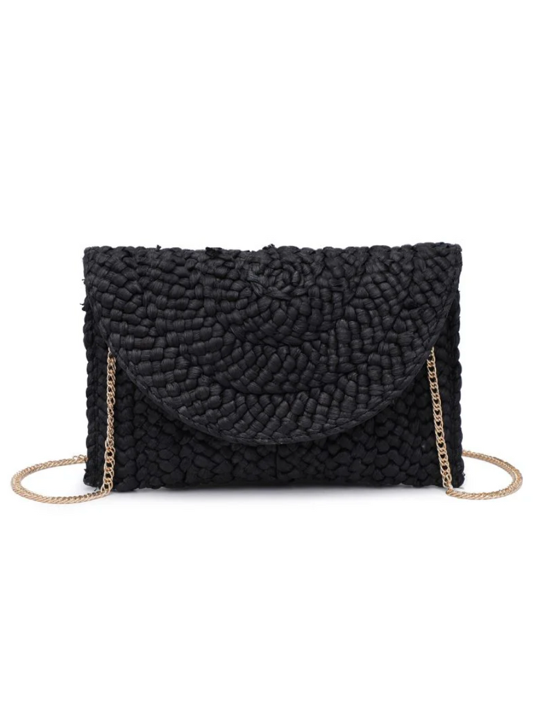 NEW!! Poolside Straw Clutch in Black