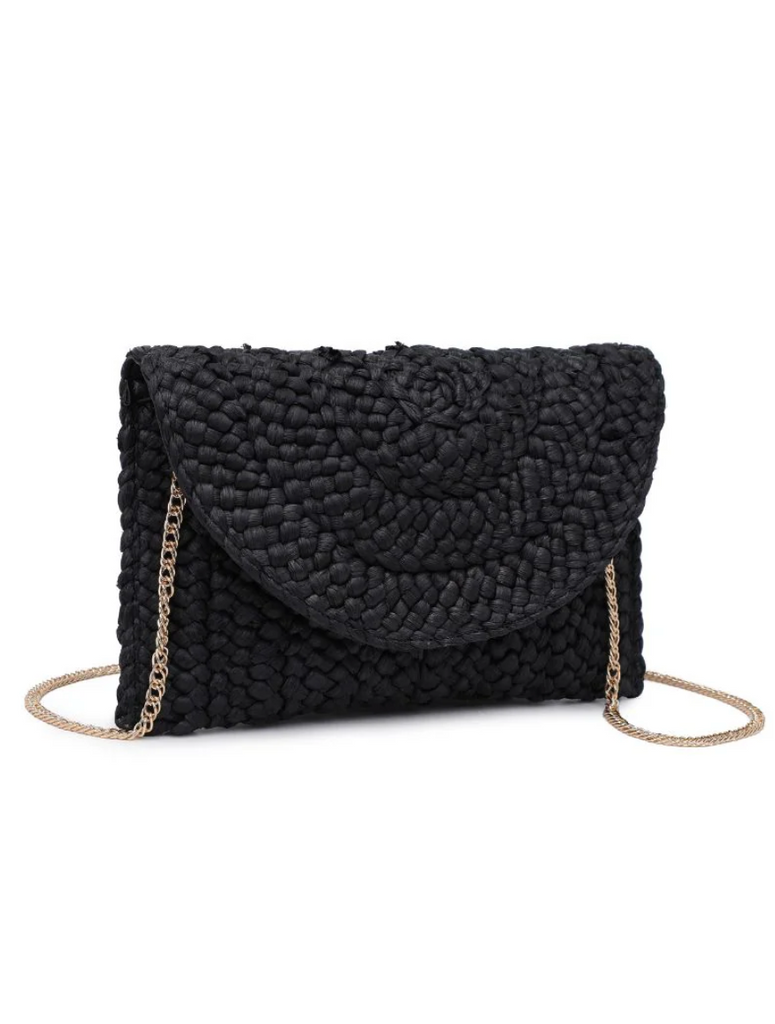 NEW!! Poolside Straw Clutch in Black