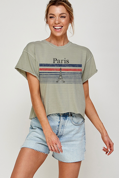 FINAL SALE!! "Paris" Cropped Graphic Tee in Olive
