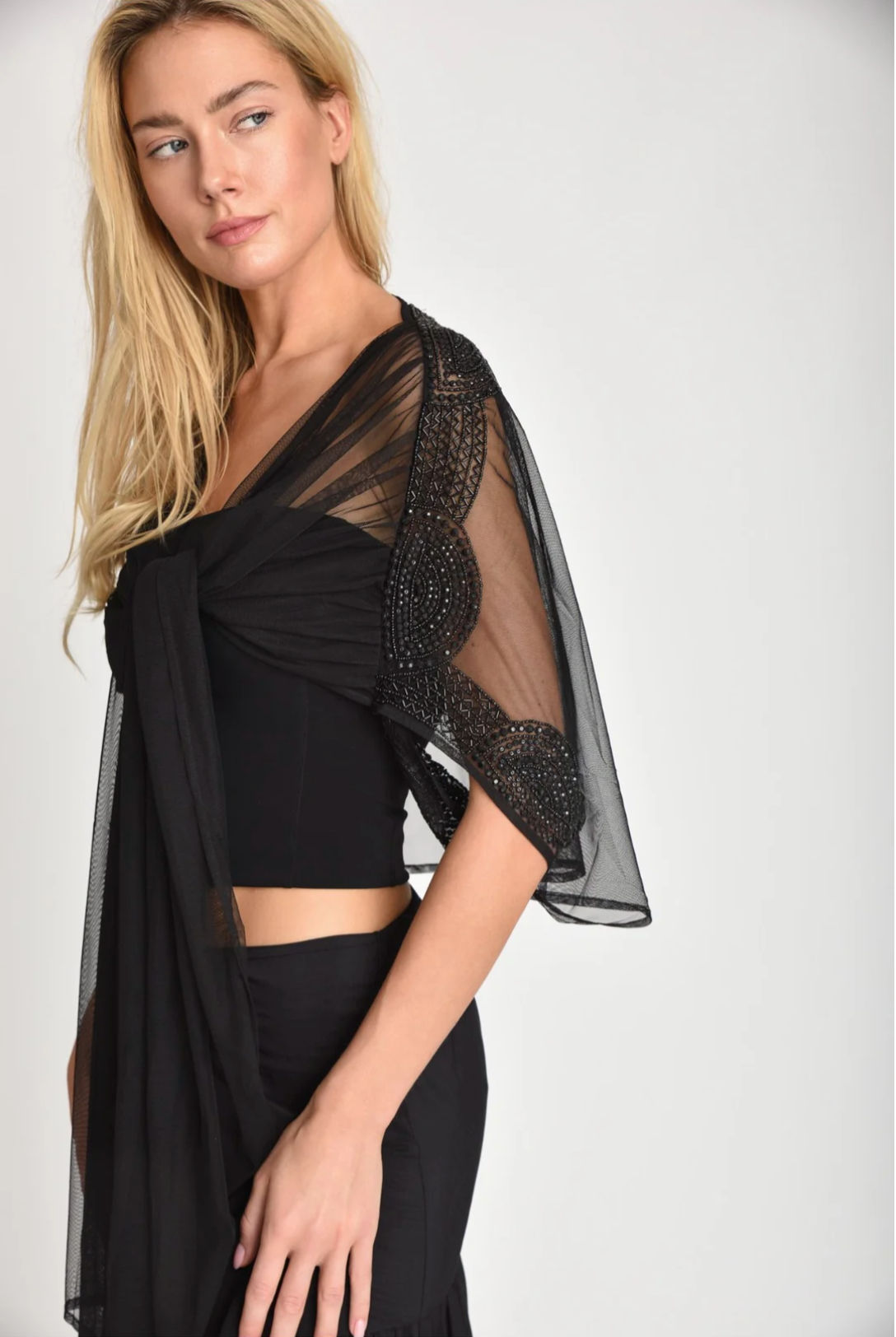 FINAL SALE!! Stellar Mesh & Beaded Shawl in Black