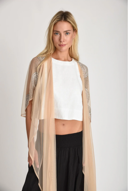 FINAL SALE!! Stellar Mesh & Beaded Shawl in Nude
