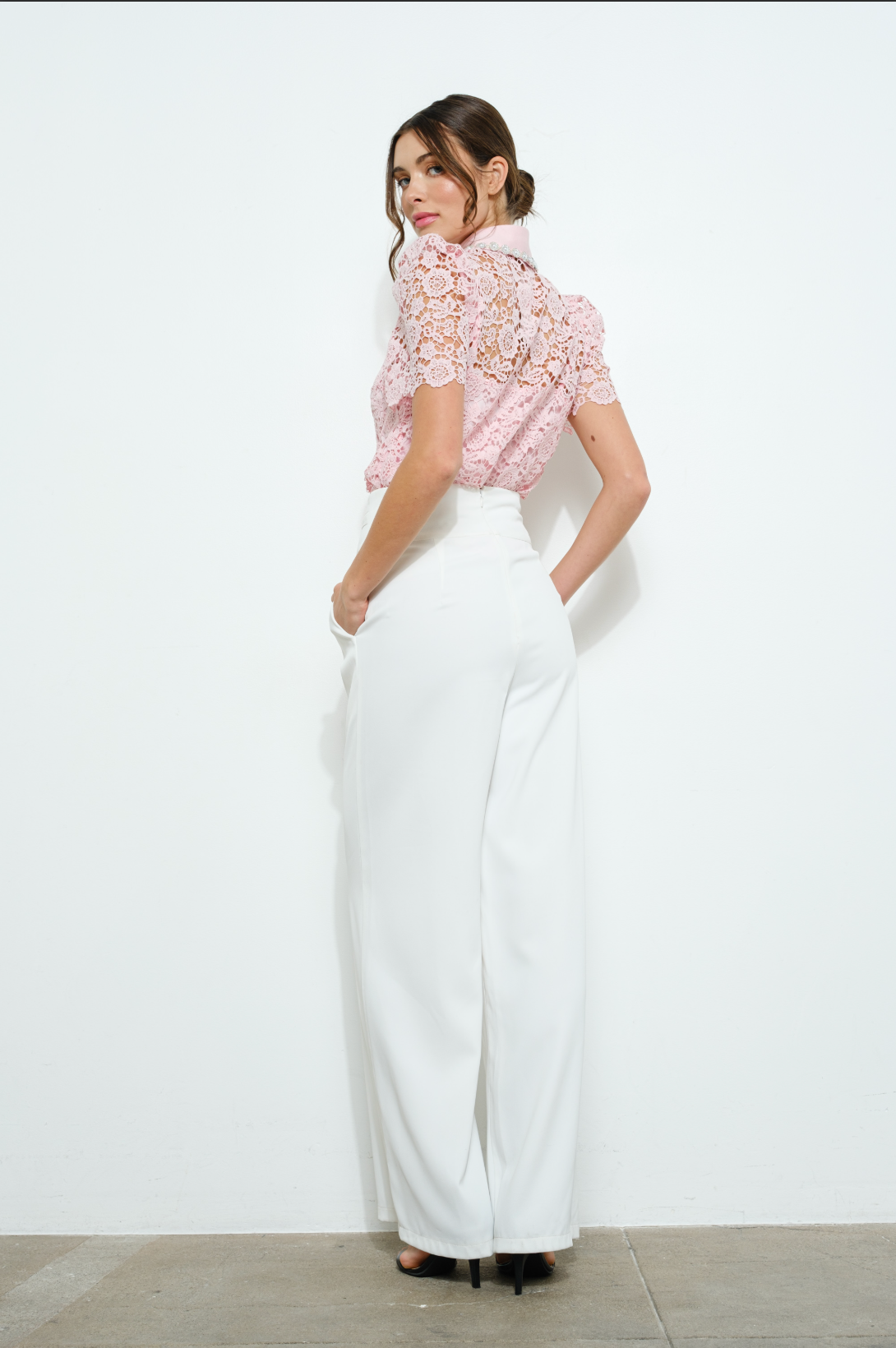 FINAL SALE!! Celina Pearl Embellished Button Up in Pink