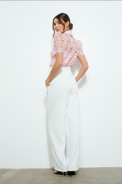 FINAL SALE!! Celina Pearl Embellished Button Up in Pink