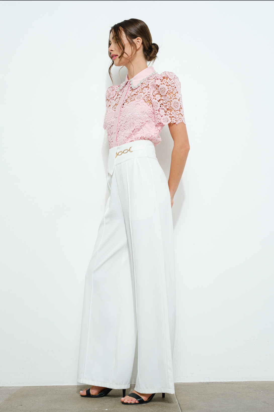 FINAL SALE!! Celina Pearl Embellished Button Up in Pink