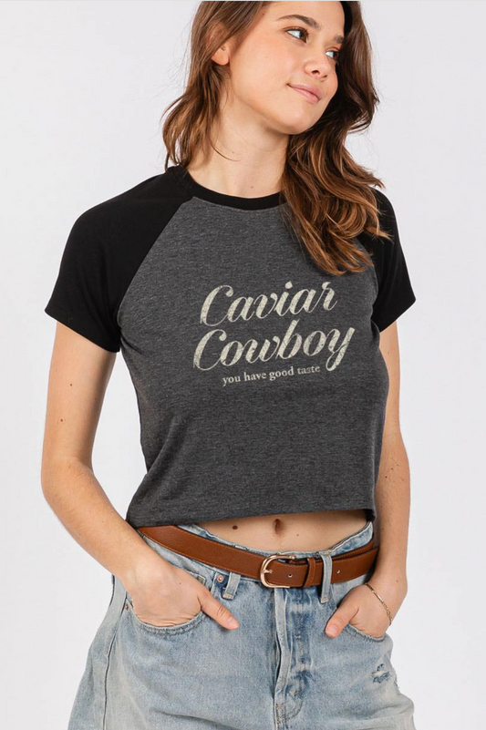 FINAL SALE!! Cowboy Caviar Cropped Contrast Tee