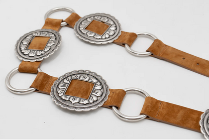 NEW!! Lilienne Silver Buckle Belt in Cognac
