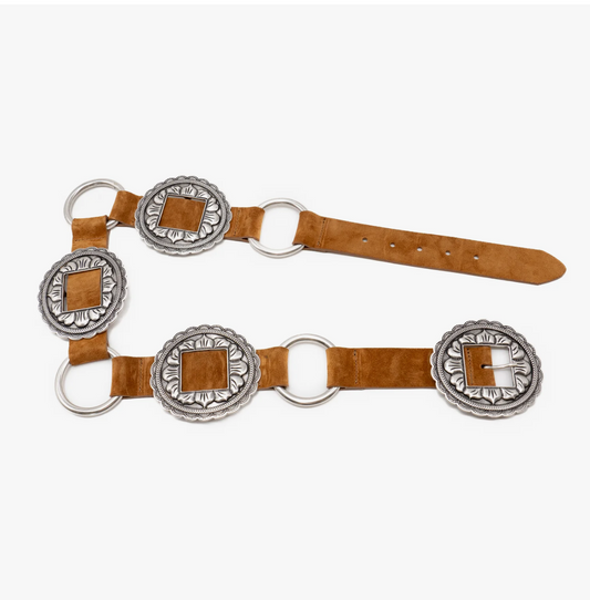 NEW!! Lilienne Silver Buckle Belt in Cognac