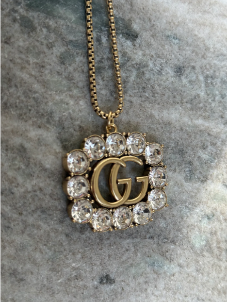 NEW!! Authentic Vintage Crystal G Pendant Necklace in 2 Sizes