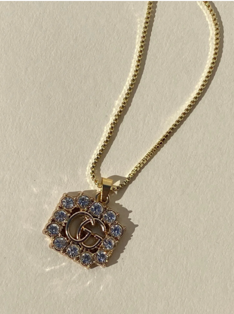 NEW!! Authentic Vintage Crystal G Pendant Necklace in 2 Sizes