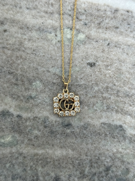 NEW!! Authentic Vintage Crystal G Pendant Necklace in 2 Sizes