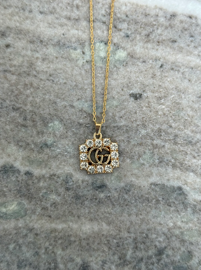 NEW!! Authentic Vintage Crystal G Pendant Necklace in 2 Sizes