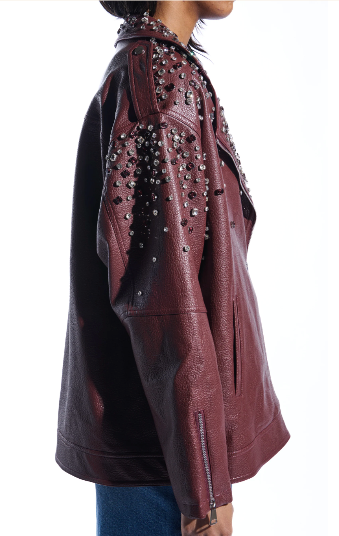 NEW!! Catrine Studded Faux Leather Jacket in Burgundy