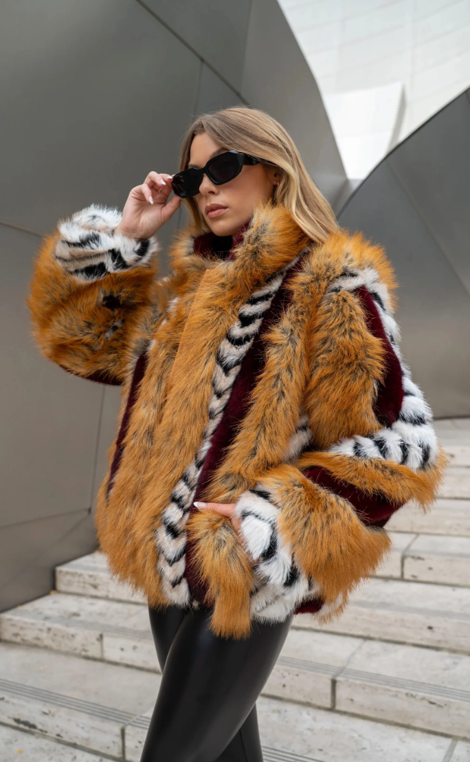Inez Faux Fur Jacket in Burgundy - PRE ORDER