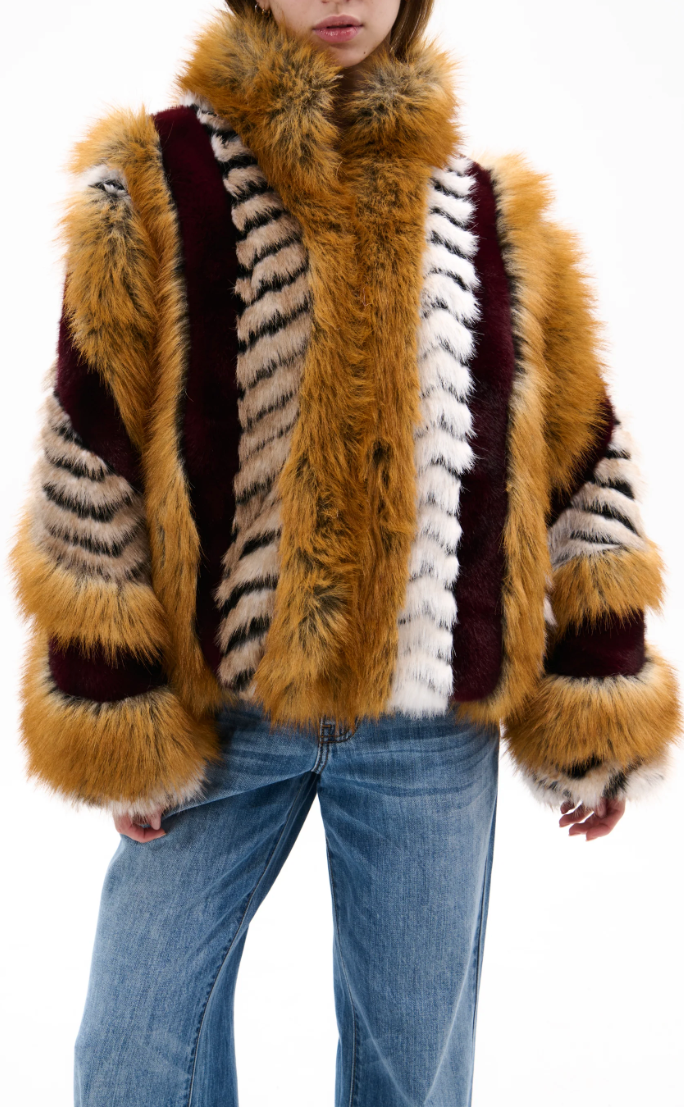 Inez Faux Fur Jacket in Burgundy - PRE ORDER