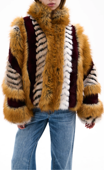 Inez Faux Fur Jacket in Burgundy - PRE ORDER