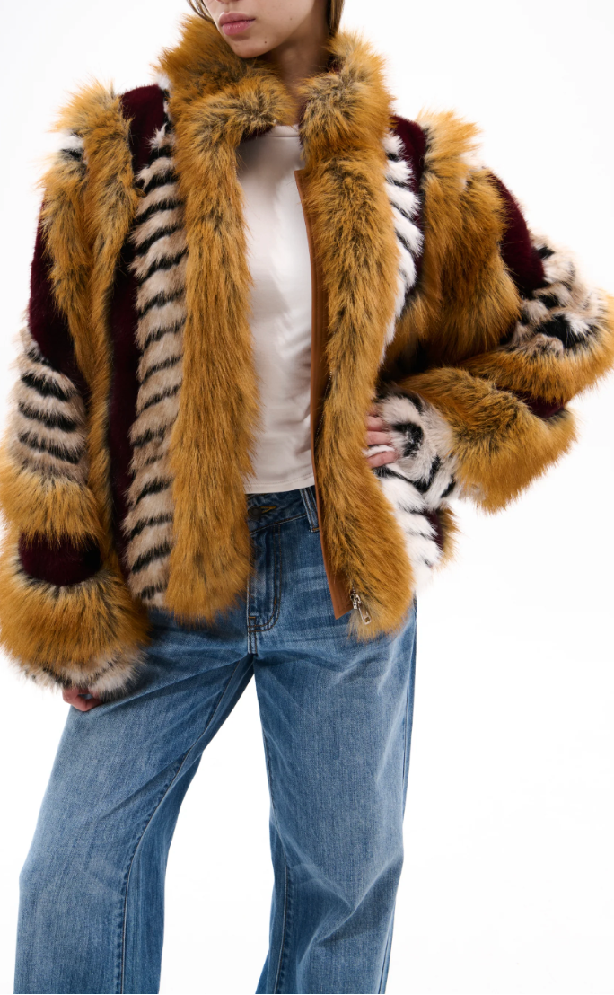 Inez Faux Fur Jacket in Burgundy - PRE ORDER
