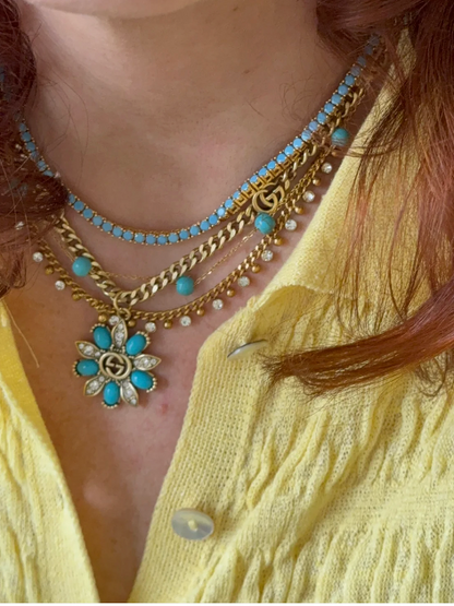 Authentic Vintage Turquoise Flower Pendant Necklace
