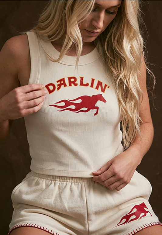 Hot Bronc Crop Tank in Creme