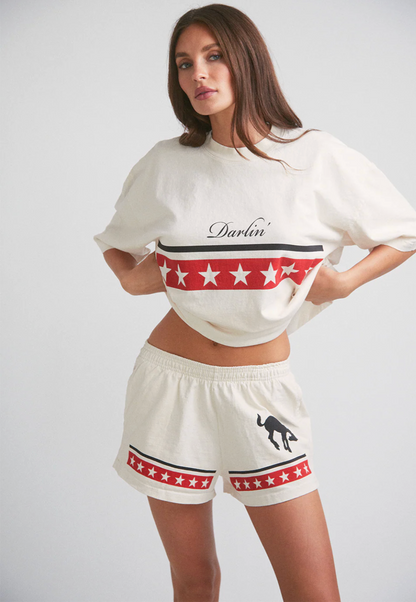 Spangled Heavy Jersey Short in Creme