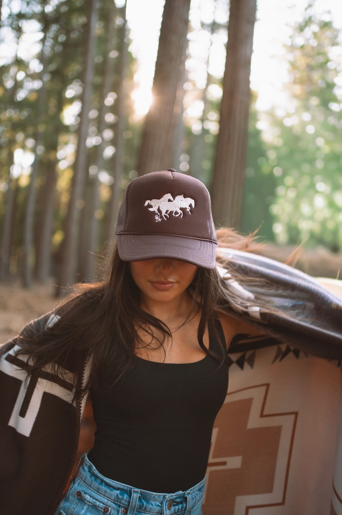 Wild Horses Embroidered Trucker in Brown