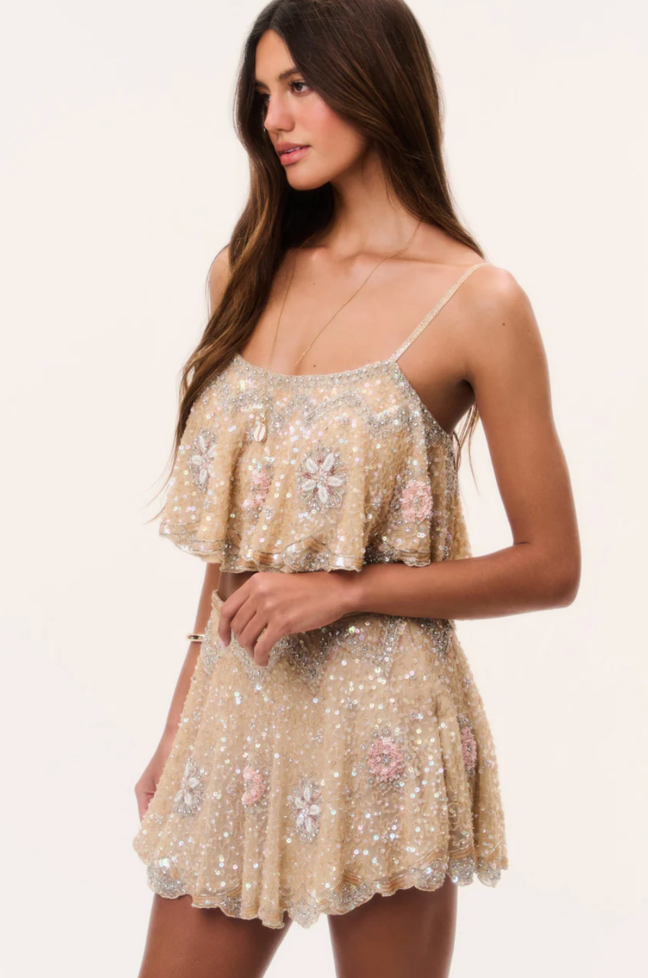 Bramble Beaded Sequin Mini Skirt