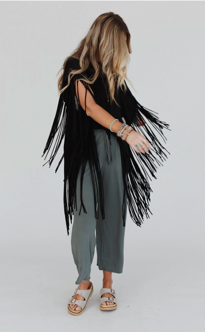 Oversized Fringe Top in Black