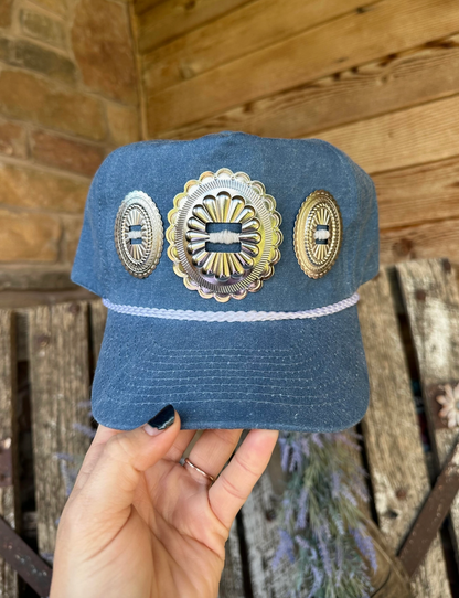 Denim Triple Concho Trucker Hat - PREORDER